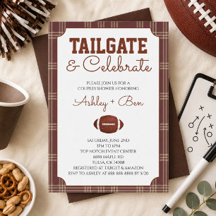 Brown Gingham Football Tailgate Couples Shower Invitation