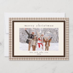 Brown Gingham Message Back Holiday 2 Photo Card
