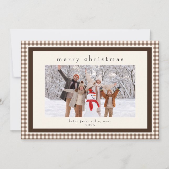 Brown Gingham Message Back Holiday 2 Photo Card (Front)