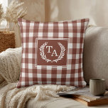 Brown Gingham Monogram Crest Cushion<br><div class="desc">Elegant & Rustic Brown Gingham Monogram Crest Throw Pillow.</div>