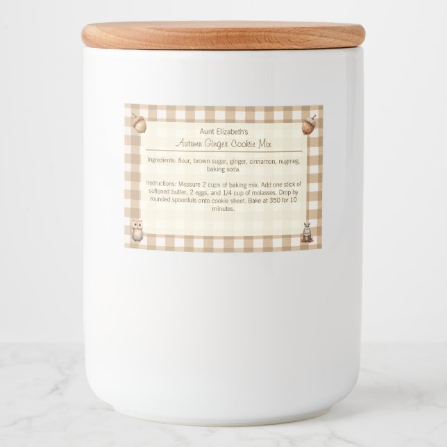 Brown Gingham Owls Acorns Autumn Ginger Cooke Mix  Food Label (Front)