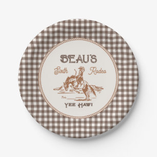 Brown Gingham Rodeo Party Paper Plates