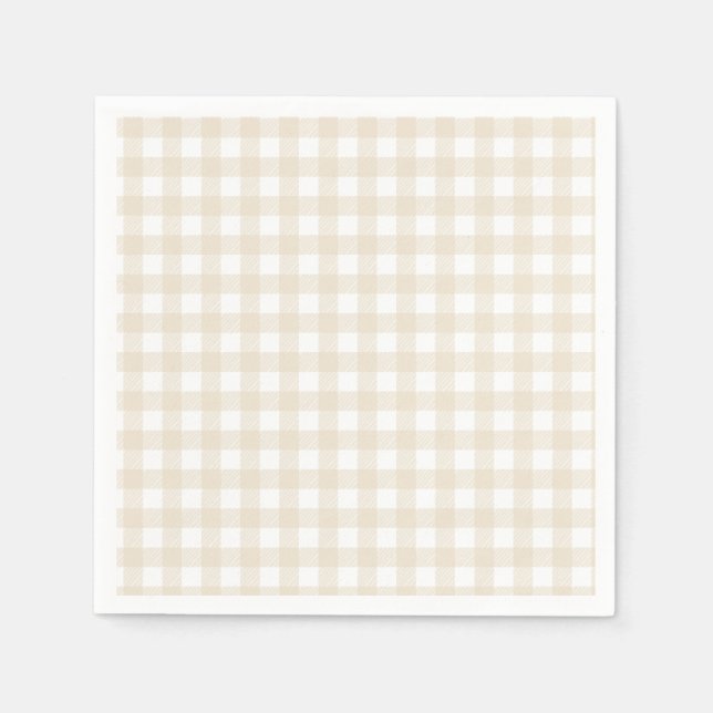 Brown Gingham Simple Fall Matching Baby Shower Napkin (Front)