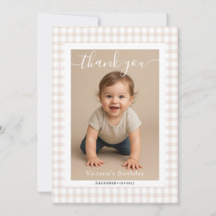 Brown Gingham Teddy Bear Neutral Baby Shower Paper Card
