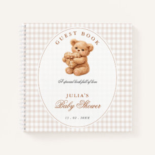 Brown Gingham Teddy Bear Neutral Baby Shower Paper Notebook