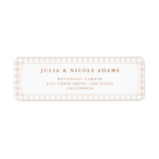 Brown Gingham Teddy Bear Neutral Baby Shower Paper Return Address Label