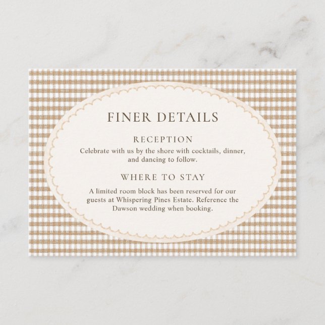 Brown Gingham Wedding Details Enclosure Card (Front)