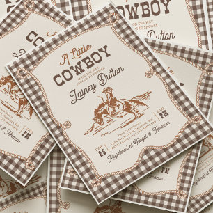 Brown Gingham Western Baby Shower Invitation
