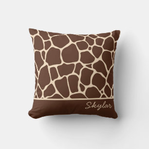 Brown Giraffe Animal Print Custom Cursive Name Cushion
