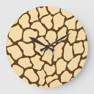 Brown Giraffe Pattern – Minimal Animal Print Large Clock