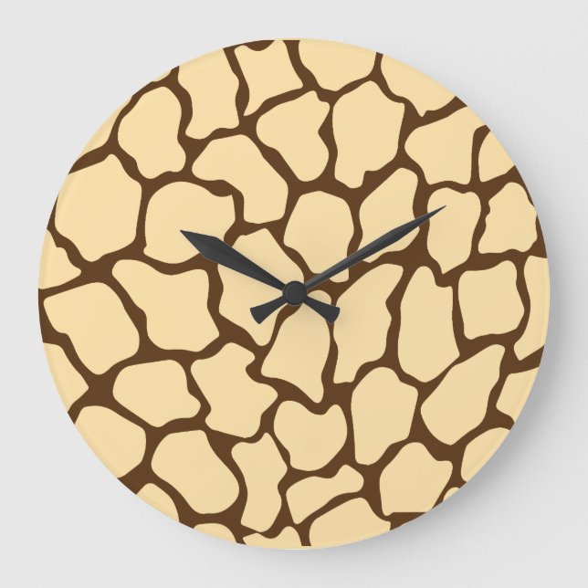 Brown Giraffe Pattern – Minimal Animal Print Large Clock (Front)