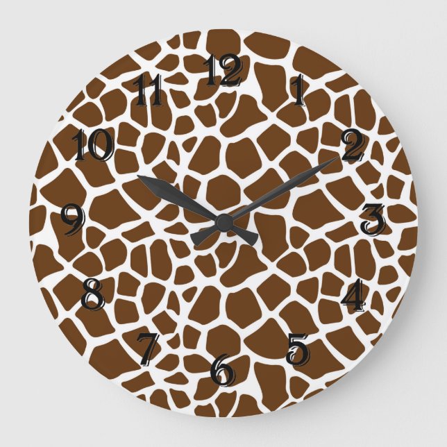 Brown Giraffe Print Large Clock (Front)