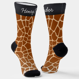 Brown Giraffe Spots Animal Print Personalised Name Socks
