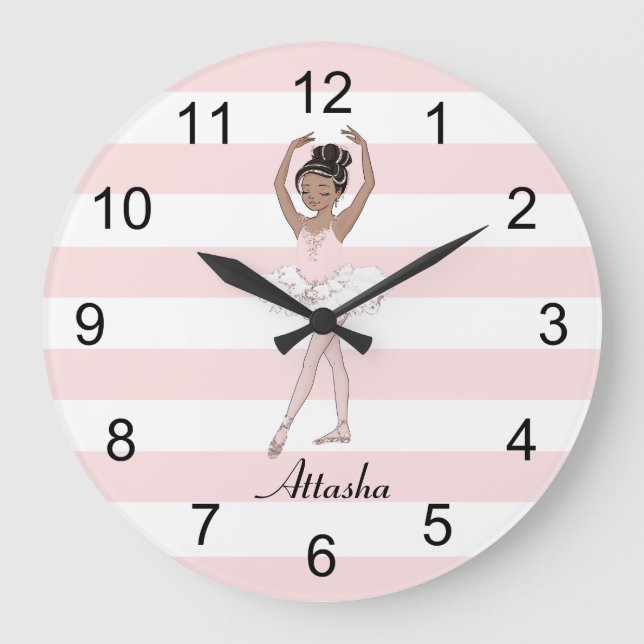 Brown girl ballerina fifth position large clock (Front)