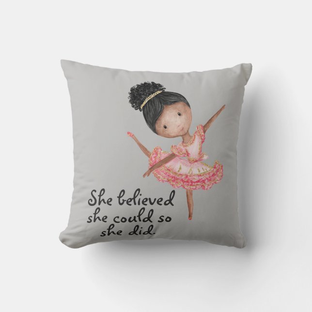 Brown Girl Ballerina with Quote Cushion (Front)