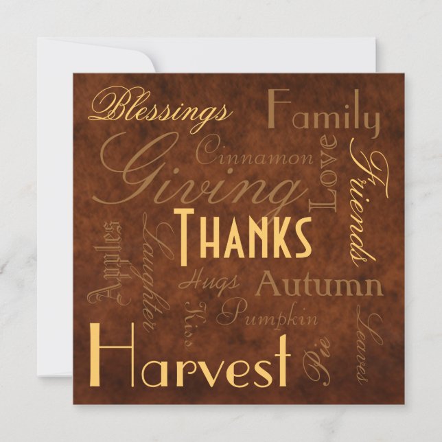 Brown "Giving Thanks" Thanksgiving  Invitation (Front)