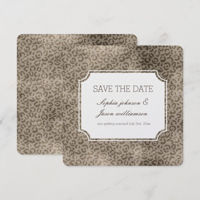 Brown Glam Leopard Print save the date Invitation (Front/Back)