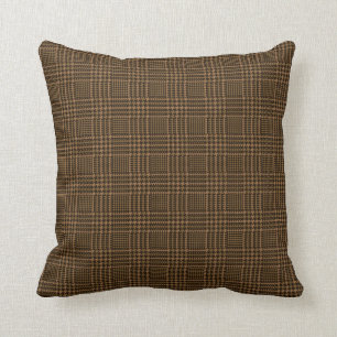 Brown Glen Check Houndstooth Plaid Pattern Cushion