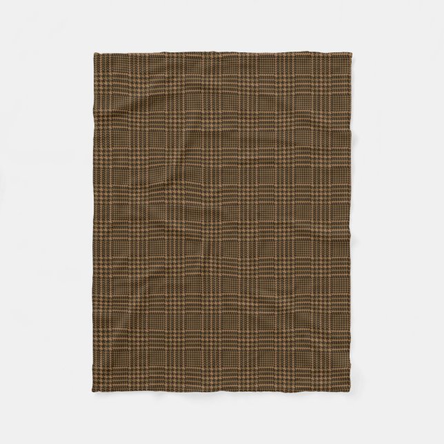 Brown Glen Check Houndstooth Plaid Pattern Fleece Blanket (Front)
