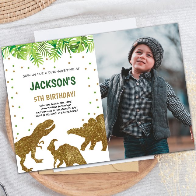 Brown Glitter Dinosaur Birthday Invitations (Brown Glitter Dinosaur Birthday Invitations photo)