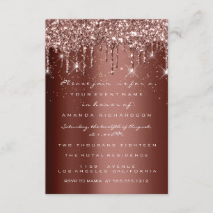 Brown Glitter Drips Rose Birthday Gold Confetti Invitation