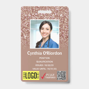 Brown Glitter Medical Photo ID QR Barcode Badge