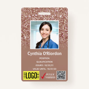 Brown Glitter Medical Photo ID QR Barcode Badge ID Badge