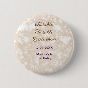 Brown glitter twinkle twinkle little star birthday 6 cm round badge