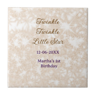 Brown glitter twinkle twinkle little star birthday ceramic tile