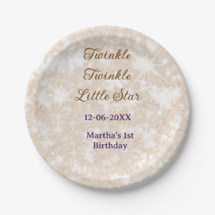 Brown glitter twinkle twinkle little star birthday paper plate