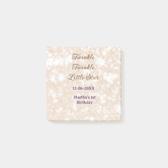 Brown glitter twinkle twinkle little star birthday post-it notes (Front)