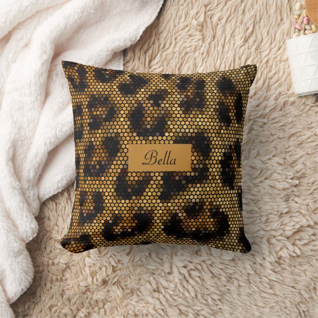 Brown Glittery Leopard Pattern Cushion (Blanket)