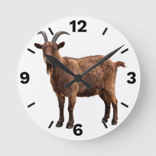 Brown Goat Farm Animal Countryside Rustic Decor Round Clock
