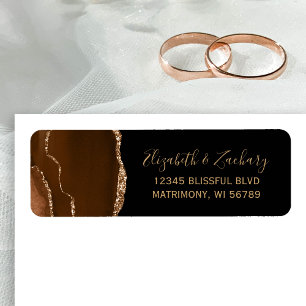Brown Gold Agate Black Wedding Return Address Label