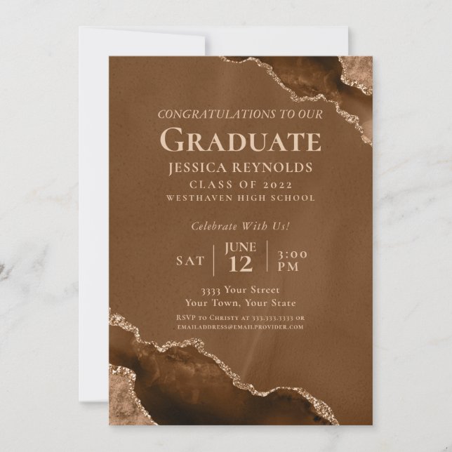 Brown Gold Agate Graduation Party Invitation (Front)