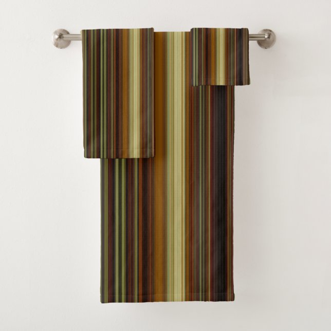 Brown Gold and Green Stripes Bath Towel Set (Insitu)