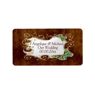 Brown gold aqua wedding wine seals