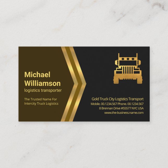 Brown Gold Arrows Gold Semi Truck Logistics Driver Business Card (Front)