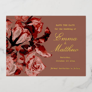 Brown Gold Bohemian Garden Wedding Save the Date Foil Holiday Postcard