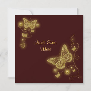 Brown gold butterfly elegant invitation