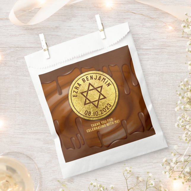 Brown Gold Chocolate Bar Mitzvah or Bat Mitzvah Favour Bag (Clipped)