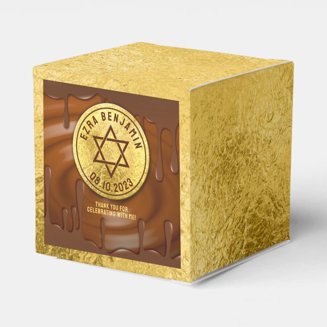 Brown Gold Chocolate Bar Mitzvah or Bat Mitzvah Favour Box (Back Side)