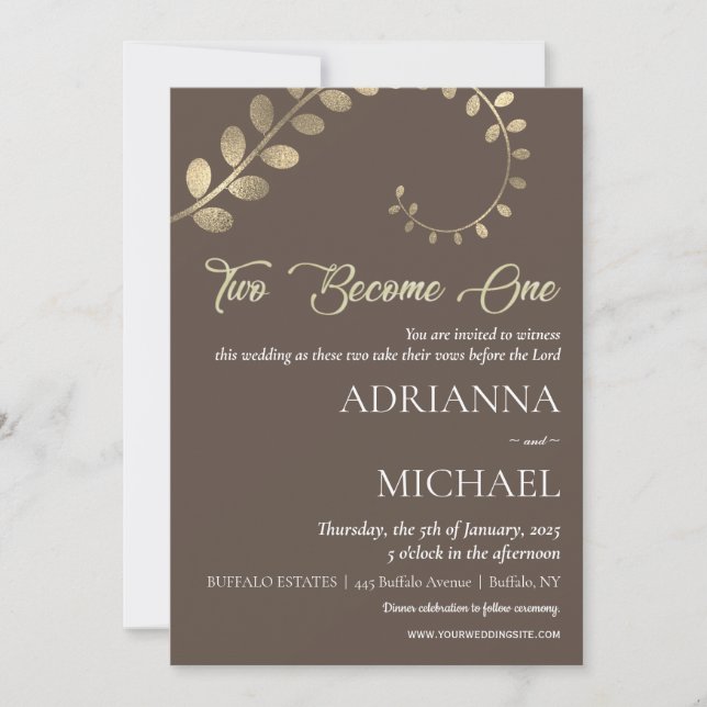Brown Gold Christian Religious Wedding Invitation (Front)