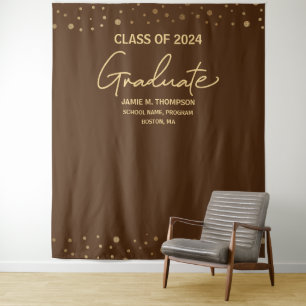 Brown Gold Class of 2024 backdrop graduation Tapestry
