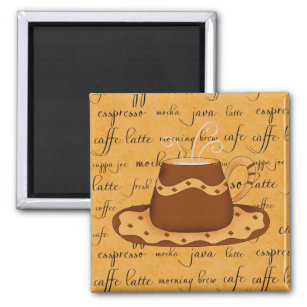 Brown Gold Coffee Cup Art on Script Background Magnet