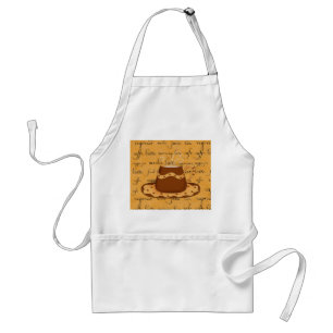Brown Gold Coffee Cup Art on Script Background Standard Apron