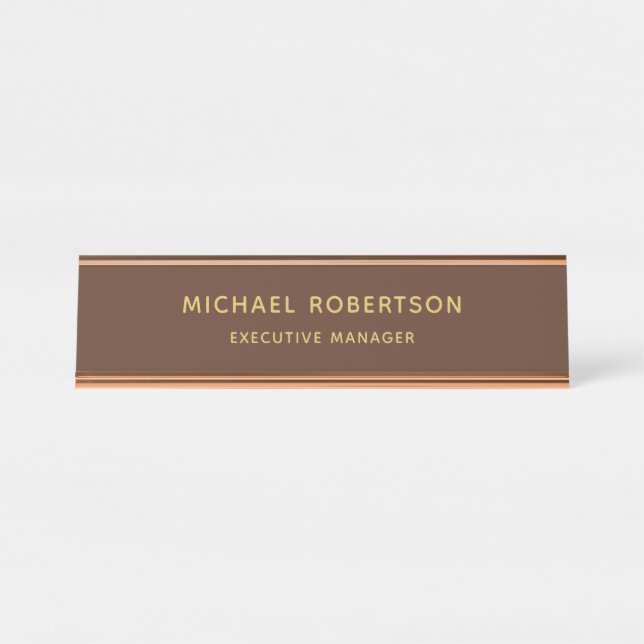 Brown Gold Colours Professional Trendy Modern Plai Desk Name Plate (Front)