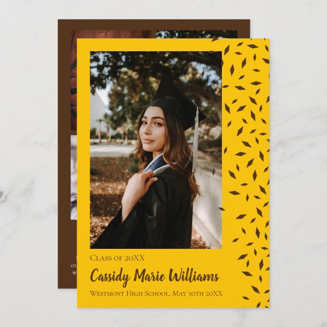 Brown Gold Confetti Graduation Announcement (Front/Back)