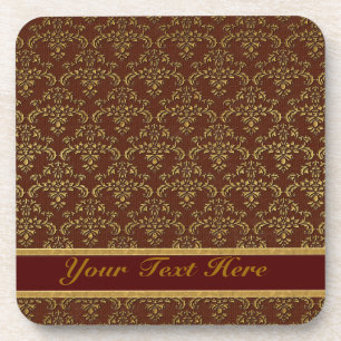 Brown & Gold Damask Pattern Coaster