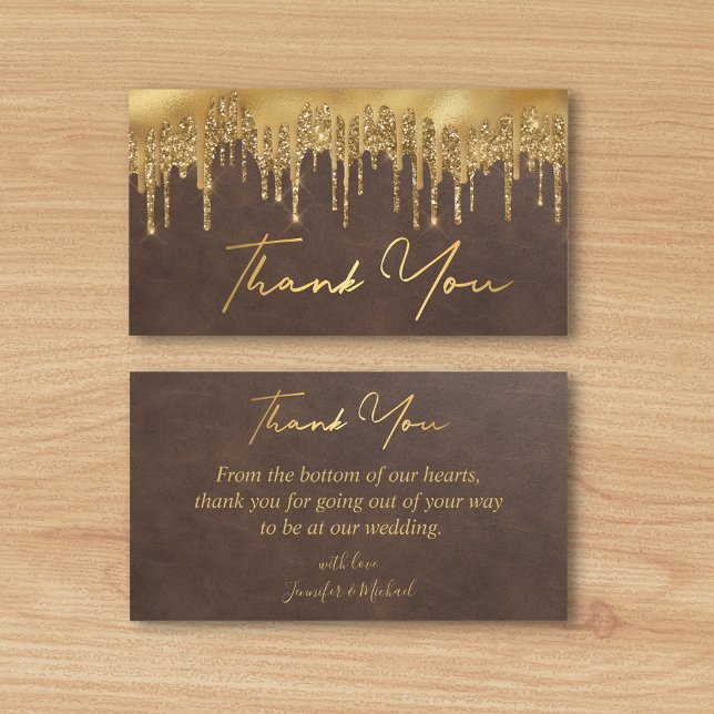  brown gold dripping glitters thank you wedding card (Creator Uploaded)